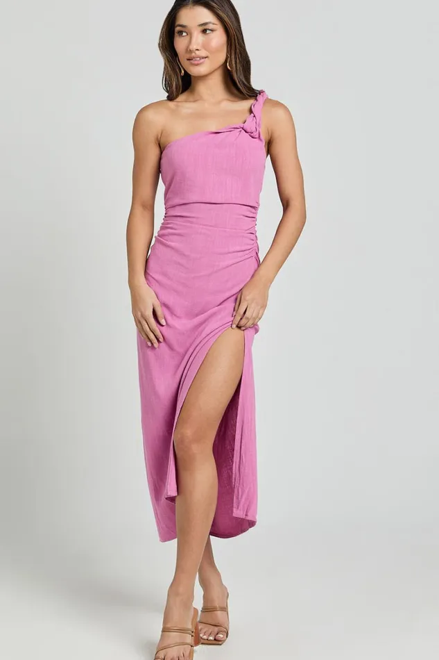 Finley Midi Dress 8211 Linen Feel One Shoulder Ruched Dress In Orchid Women Showpo Dresses Finley Midi Dress 8211 Linen Feel One Shoulder Ruched Dress In Orchid Women Showpo Dresses