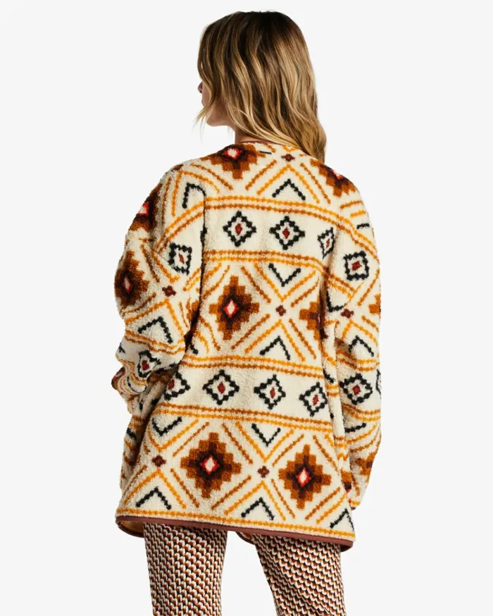 Fireside Cozy Buttoned Fleece Jacket White Multi Women Billabong Sweatshirts and Fleece