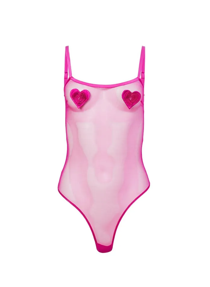 Fleur Du Mal Bodysuits Women Queen Of Hearts Bodysuit Ultra Pink Fleur Du Mal Bodysuits Women Queen Of Hearts Bodysuit Ultra Pink