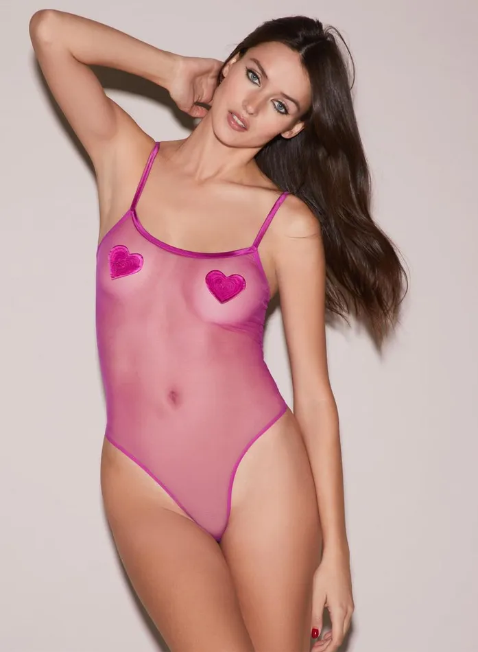 Fleur Du Mal Bodysuits Women Queen Of Hearts Bodysuit Ultra Pink Fleur Du Mal Bodysuits Women Queen Of Hearts Bodysuit Ultra Pink