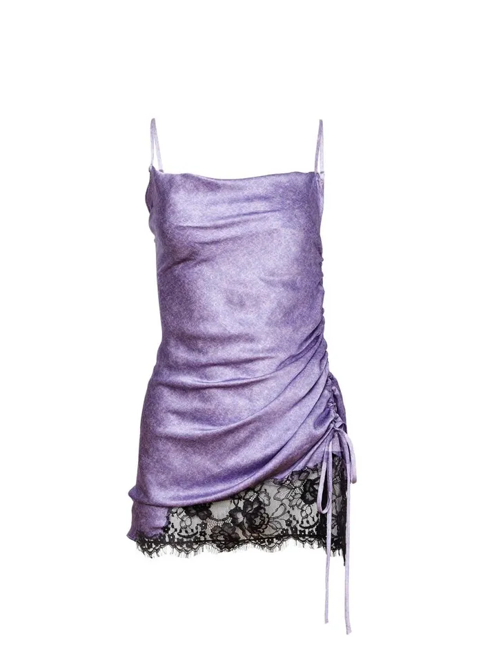Fleur Du Mal Dresses Women Silk Ruched Dress Lilac Acid Wash Fleur Du Mal Dresses Women Silk Ruched Dress Lilac Acid Wash