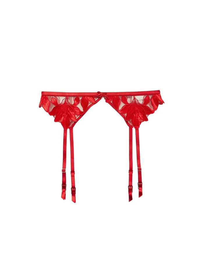 Fleur Du Mal Garters and Belts Women Lily Embroidery Garter Belt Rouge Velvet Fleur Du Mal Garters and Belts Women Lily Embroidery Garter Belt Rouge Velvet