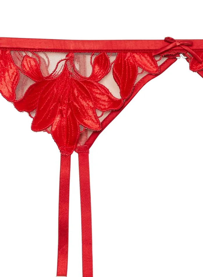 Fleur Du Mal Garters and Belts Women Lily Embroidery Garter Belt Rouge Velvet Fleur Du Mal Garters and Belts Women Lily Embroidery Garter Belt Rouge Velvet
