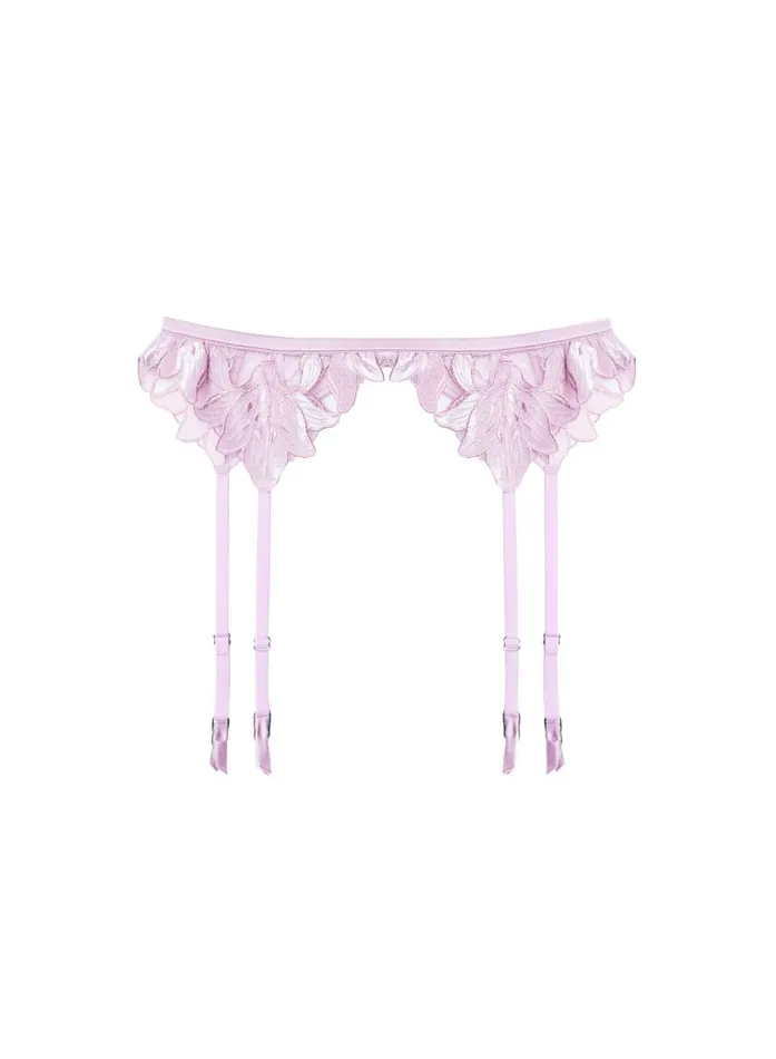 Fleur Du Mal Garters and Belts Women Lily Embroidery Garter Belt Velvet Pink Lavender Fleur Du Mal Garters and Belts Women Lily Embroidery Garter Belt Velvet Pink Lavender