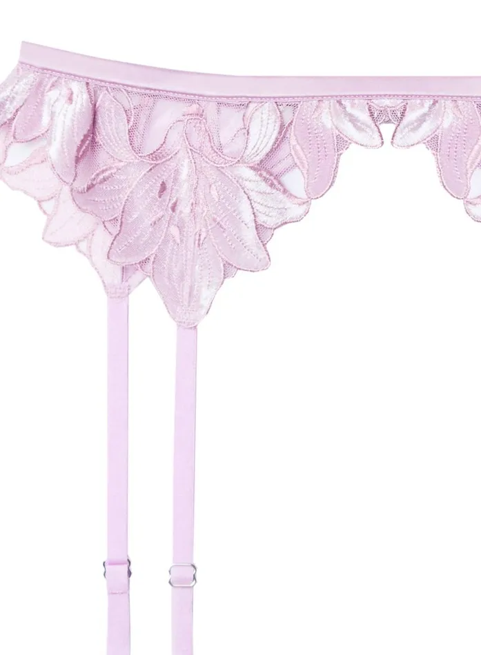 Fleur Du Mal Garters and Belts Women Lily Embroidery Garter Belt Velvet Pink Lavender Fleur Du Mal Garters and Belts Women Lily Embroidery Garter Belt Velvet Pink Lavender