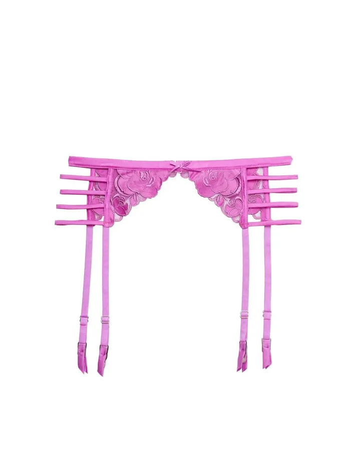 Fleur Du Mal Garters and Belts Women Rose Logo Embroidery Garter Belt Pink Iris Fleur Du Mal Garters and Belts Women Rose Logo Embroidery Garter Belt Pink Iris