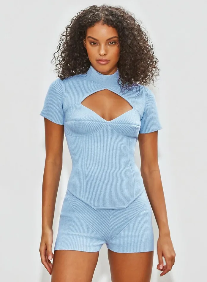 Fleur Du Mal Knitwear Women Short Sleeve Corset Knit Top Ice Queen Fleur Du Mal Knitwear Women Short Sleeve Corset Knit Top Ice Queen