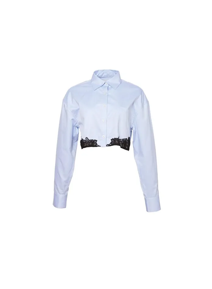 Fleur Du Mal Long Sleeve Women Poplin Cropped Button Down Ice Blue Fleur Du Mal Long Sleeve Women Poplin Cropped Button Down Ice Blue