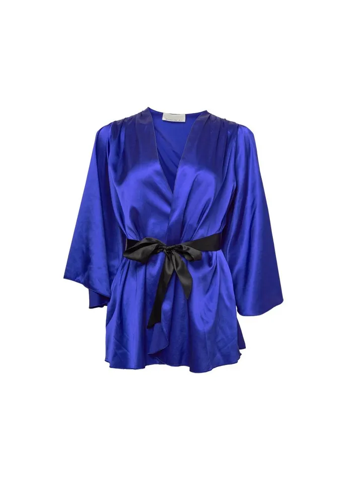 Fleur Du Mal Loungewear Women Angel Sleeve Robe Electric Blue Fleur Du Mal Loungewear Women Angel Sleeve Robe Electric Blue
