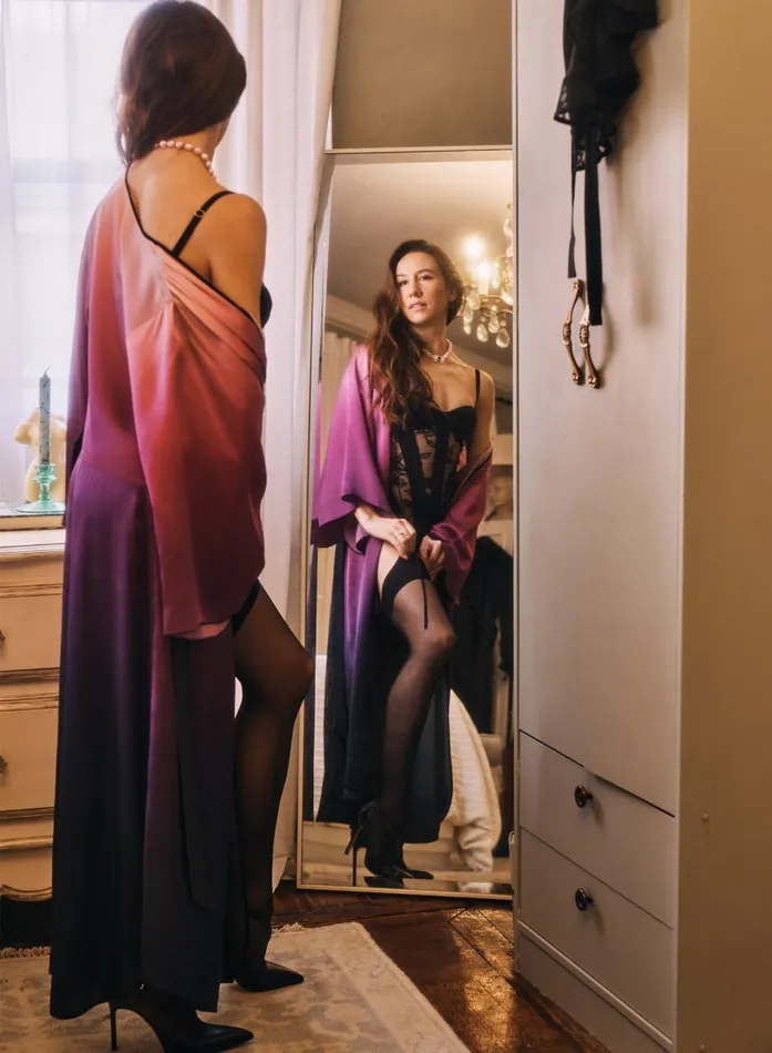 Fleur Du Mal Loungewear Women Long Angel Sleeve Robe Ombre Print Fleur Du Mal Loungewear Women Long Angel Sleeve Robe Ombre Print