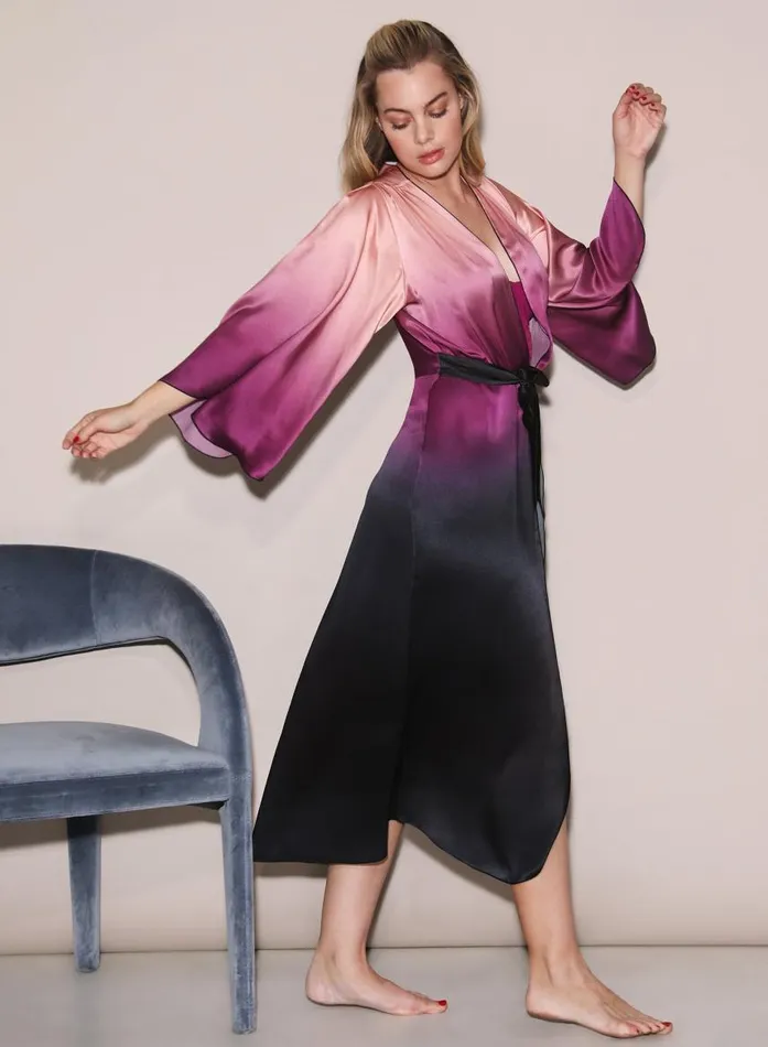 Fleur Du Mal Loungewear Women Long Angel Sleeve Robe Ombre Print Fleur Du Mal Loungewear Women Long Angel Sleeve Robe Ombre Print