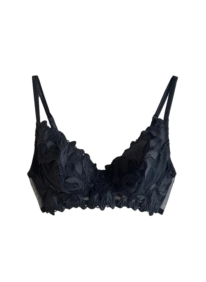 Fleur Du Mal Mastectomy Bra Women Lily Embroidery Post Surgical Bra Black