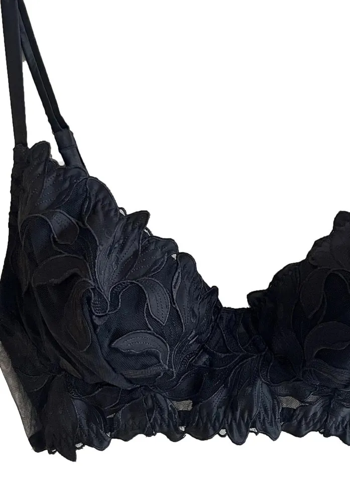 Fleur Du Mal Mastectomy Bra Women Lily Embroidery Post Surgical Bra Black Fleur Du Mal Mastectomy Bra Women Lily Embroidery Post Surgical Bra Black