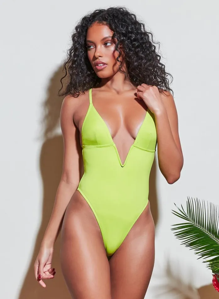 Fleur Du Mal Swim Women One Piece V Wire Swimsuit Avocado