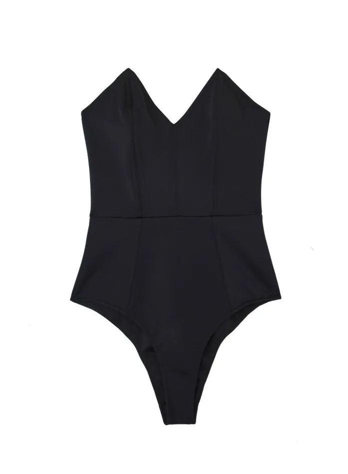 Fleur Du Mal Swim Women Strapless VNeck One Piece Black Fleur Du Mal Swim Women Strapless VNeck One Piece Black