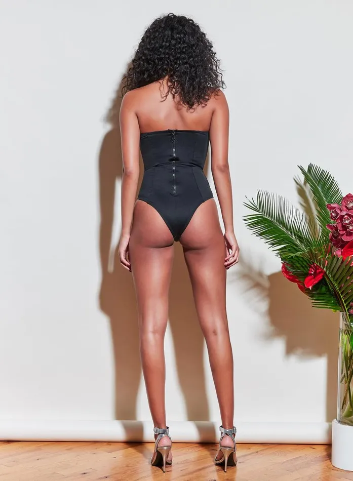 Fleur Du Mal Swim Women Strapless VNeck One Piece Black Fleur Du Mal Swim Women Strapless VNeck One Piece Black