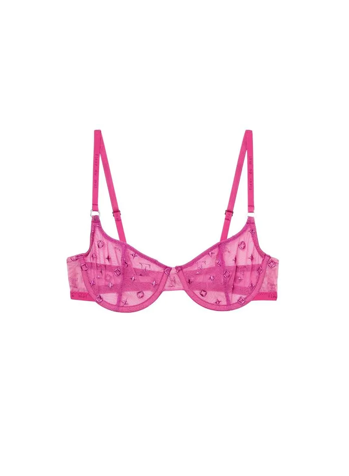 Fleur Du Mal Underwire Bras Women Monogram Embroidery Scooped Balconette Bra Fuchsia Rose Fleur Du Mal Underwire Bras Women Monogram Embroidery Scooped Balconette Bra Fuchsia Rose