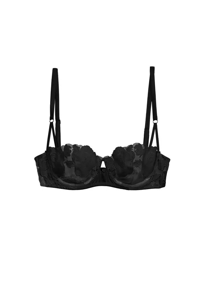 Fleur Du Mal Underwire Bras Women Rose Logo Embroidery Balconette Bra Black Fleur Du Mal Underwire Bras Women Rose Logo Embroidery Balconette Bra Black