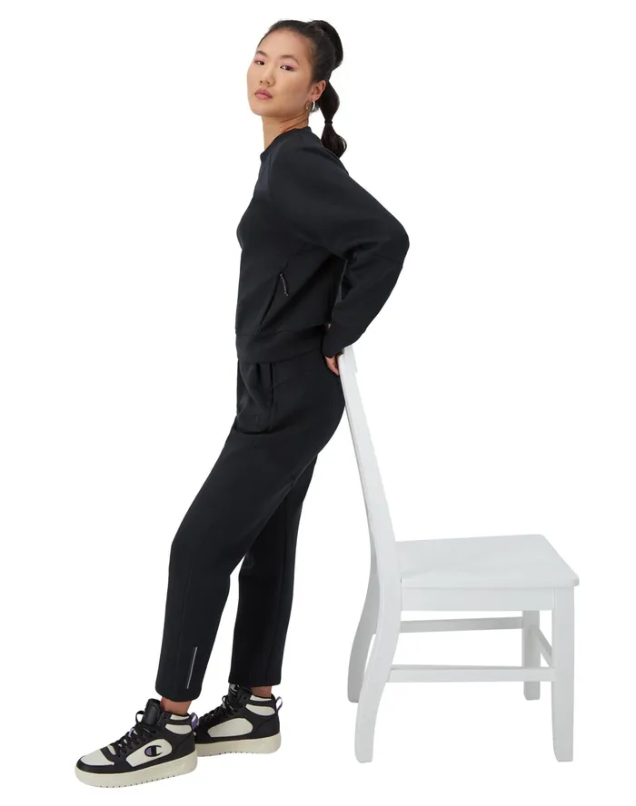 Flex Crewneck Sweater Debossed C Logo Black Women Champion Hoodies and Sweatshirts