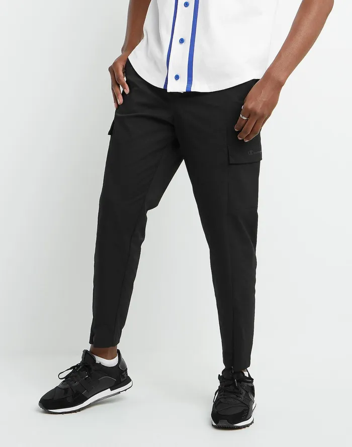 Flex Woven Stretch Pants Rubber Champion Logo 275034 Black Men Champion Pants and Joggers