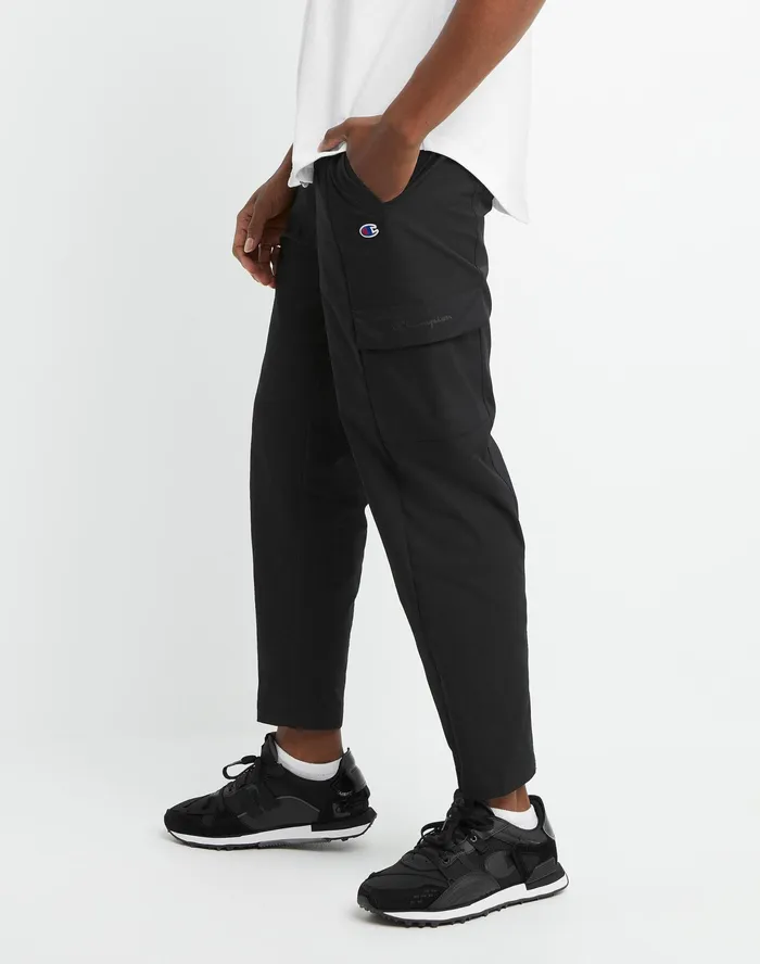 Flex Woven Stretch Pants Rubber Champion Logo 275034 Black Men Champion Pants and Joggers