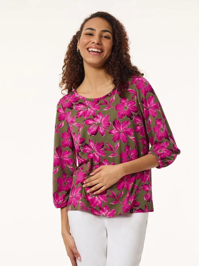 Floral Puff Sleeve Top Moss Crepe Women Jones New York Sale