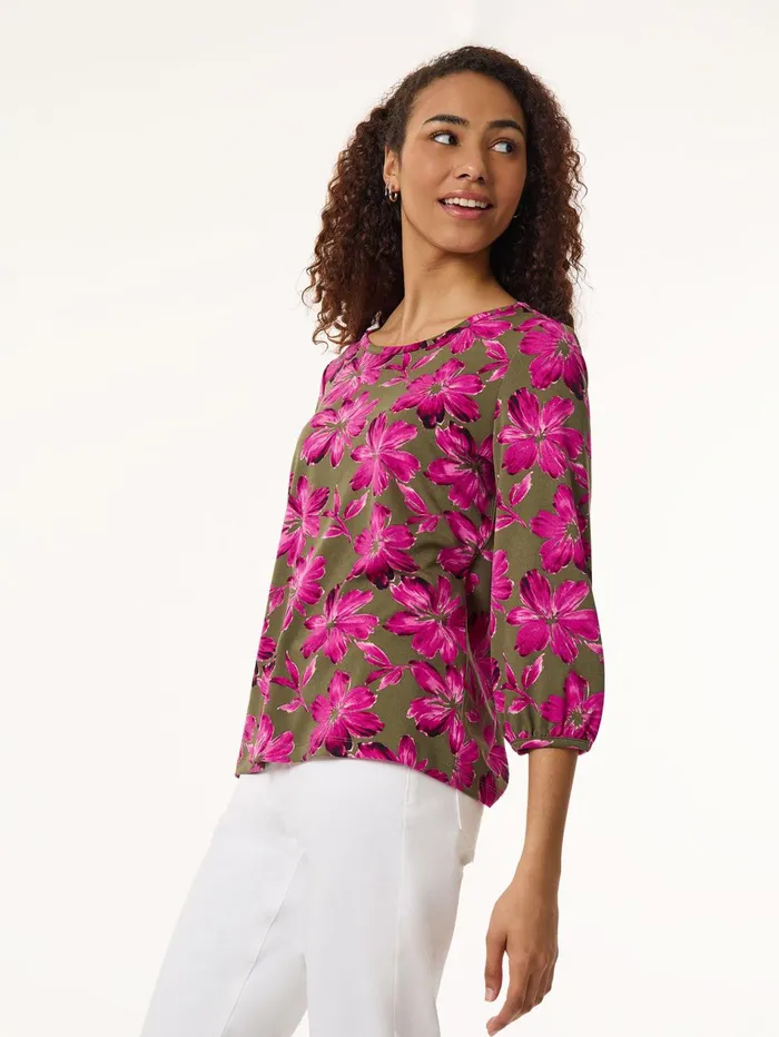 Floral Puff Sleeve Top Moss Crepe Women Jones New York Sale Floral Puff Sleeve Top Moss Crepe Women Jones New York Sale