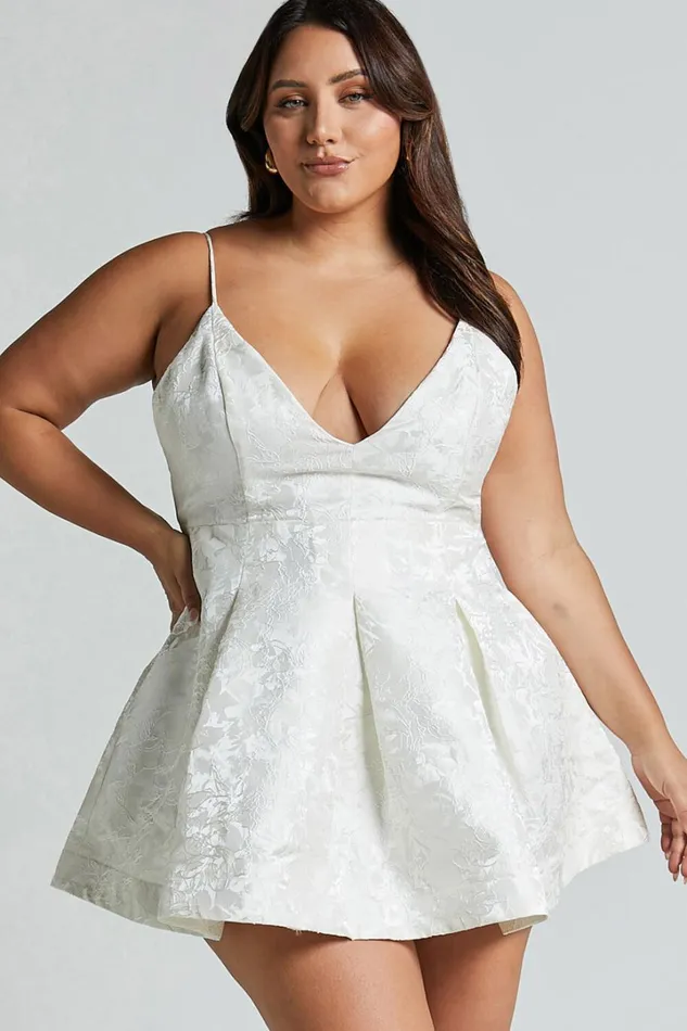 Gemima Mini Dress 8211 Strappy Plunge Neck Fit And Flare Dress In White Women Showpo Curve Clothes