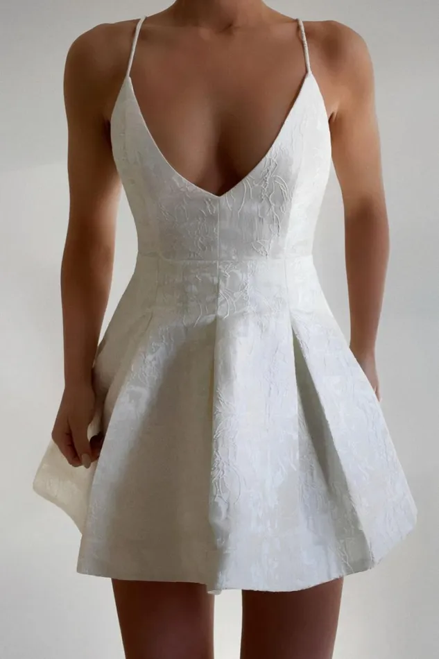 Gemima Mini Dress 8211 Strappy Plunge Neck Fit And Flare Dress In White Women Showpo Curve Clothes