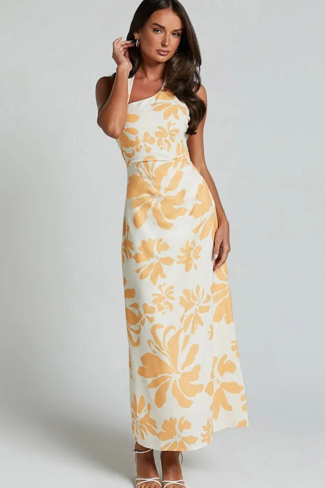 Gena Midi Dress 8211 Halter Neck Slip Dress In Yellow Floral Women Showpo Dresses