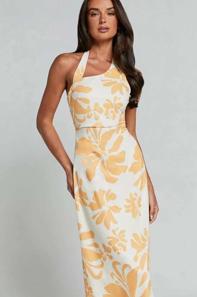 Gena Midi Dress 8211 Halter Neck Slip Dress In Yellow Floral Women Showpo Dresses