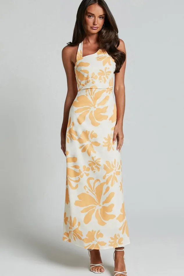 Gena Midi Dress 8211 Halter Neck Slip Dress In Yellow Floral Women Showpo Dresses
