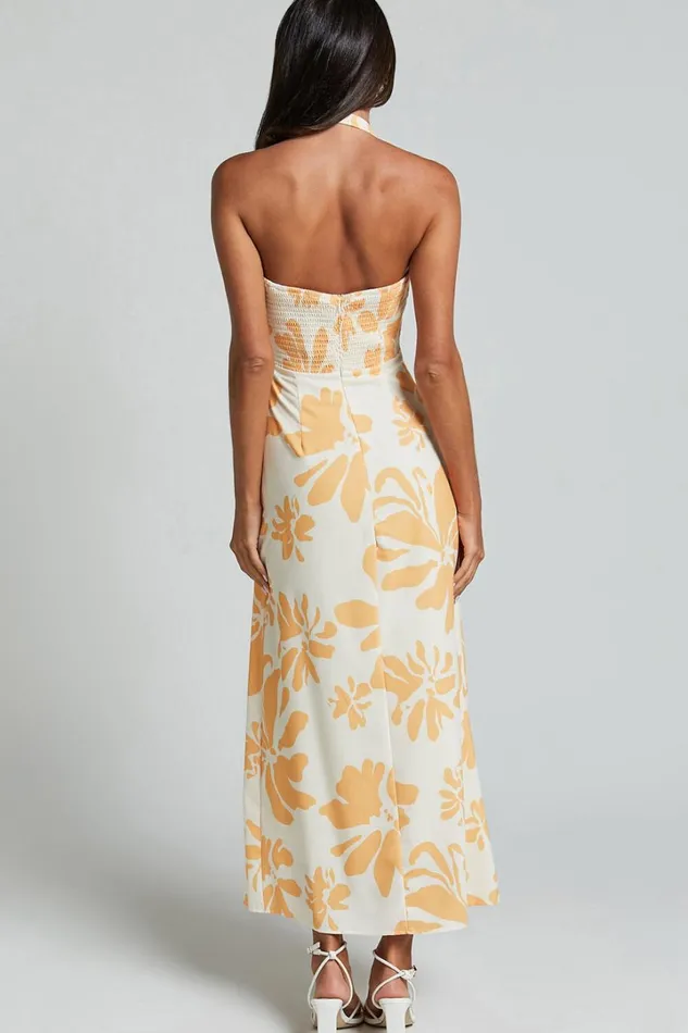 Gena Midi Dress 8211 Halter Neck Slip Dress In Yellow Floral Women Showpo Dresses