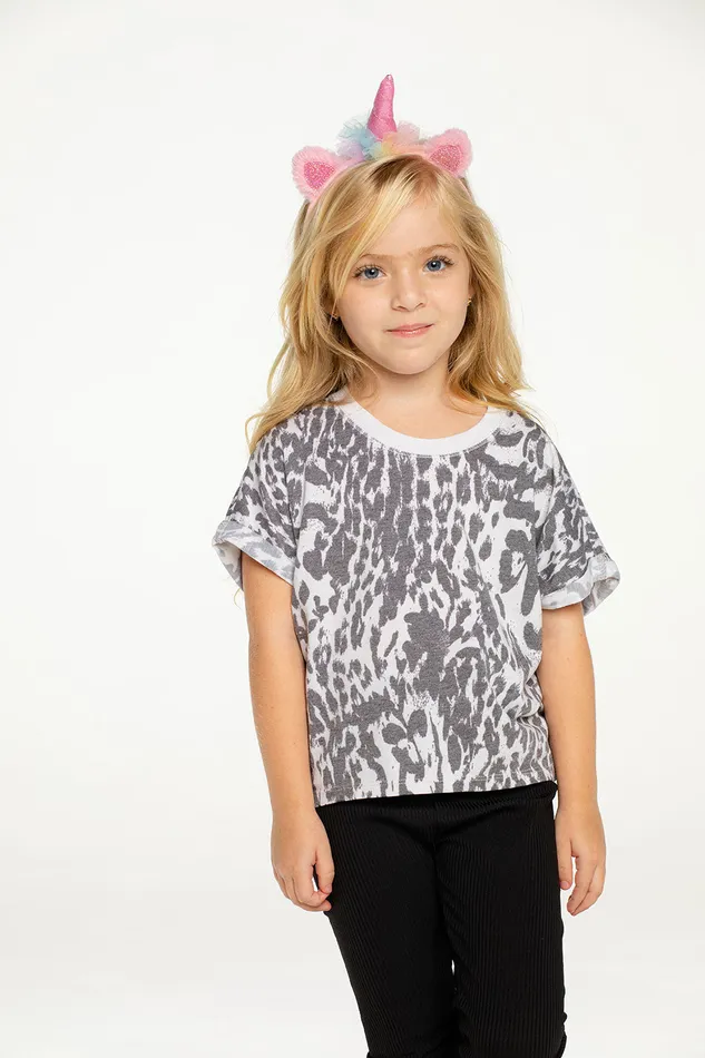 Girls Chaser Brand RPET Vintage Jersey Hi Lo Roll Sleeve Boxy Tee Tops