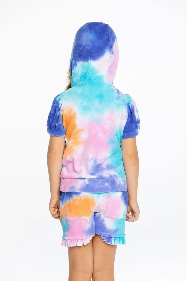 Girls Chaser Brand Terry Cloth Hooded Puff Sleeve Pullover Tops