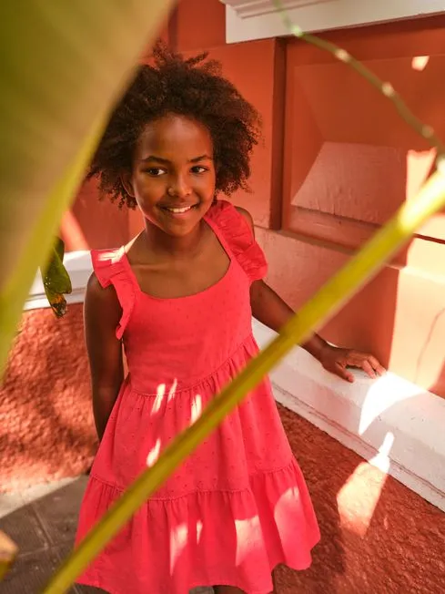 Girls Fatface Dresses Broderie Red Frill Tiered Dress