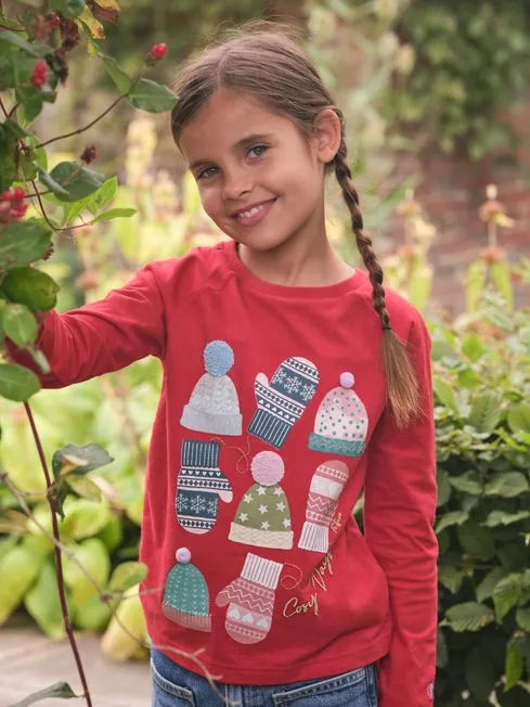 Girls Fatface Tops and TShirts Red Festive TShirt Girls Fatface Tops and TShirts Red Festive TShirt