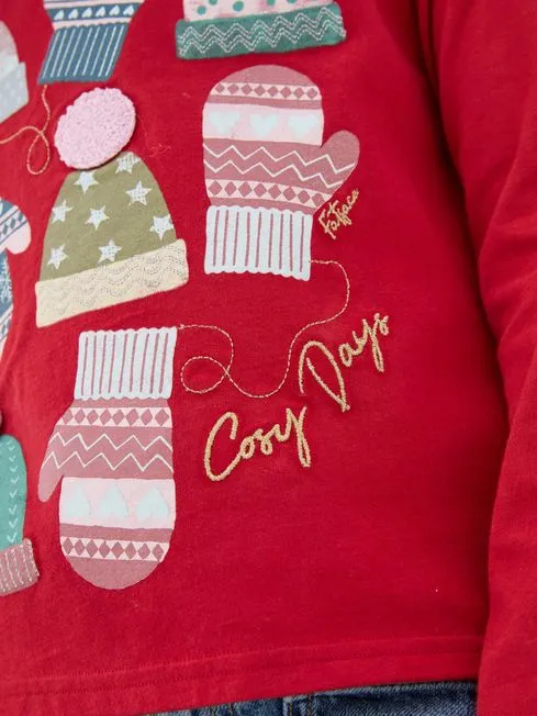 Girls Fatface Tops and TShirts Red Festive TShirt Girls Fatface Tops and TShirts Red Festive TShirt