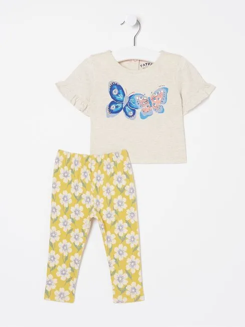 Girls Fatface Tops and TShirts White Butterfly Graphic Leggings Set