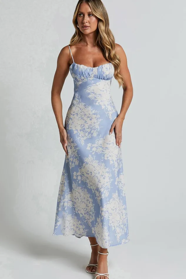 Giselli Midi Dress 8211 Adjustable Strap Ruched Bust Dress In Blue Print Women Showpo Dresses Giselli Midi Dress 8211 Adjustable Strap Ruched Bust Dress In Blue Print Women Showpo Dresses