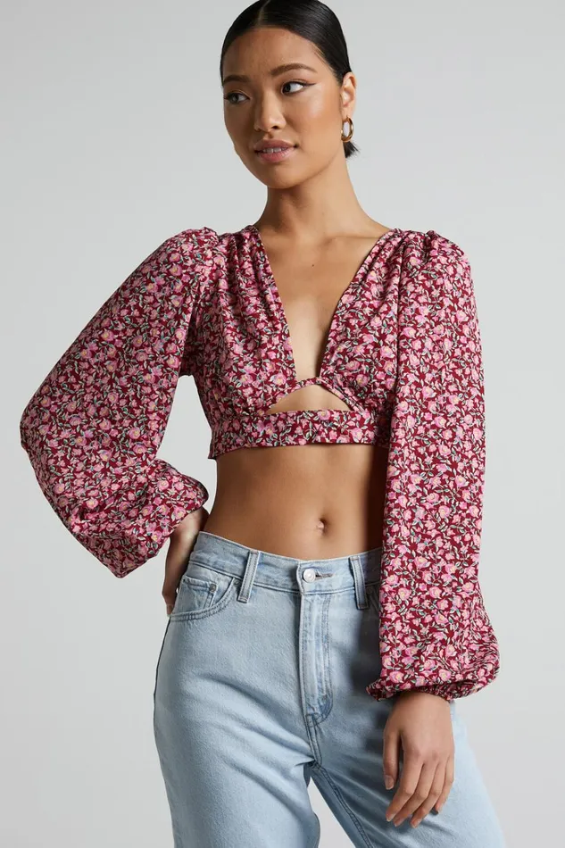 Glenda Blouse 8211 Puff Sleeve Cut Out Open Back Blouse In Red Floral Women Showpo Curve Clothes Glenda Blouse 8211 Puff Sleeve Cut Out Open Back Blouse In Red Floral Women Showpo Curve Clothes