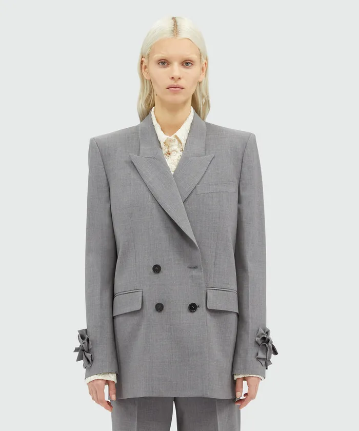 Grey Melange DoubleBreasted Wool Jacket With Applications Women MSGM Blazers