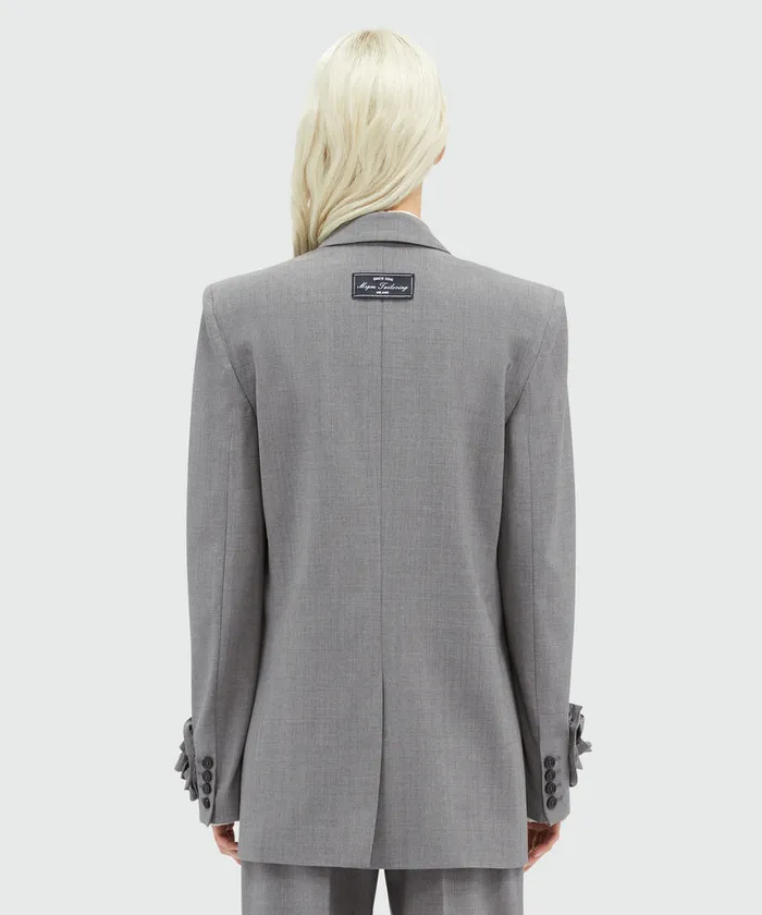 Grey Melange DoubleBreasted Wool Jacket With Applications Women MSGM Blazers