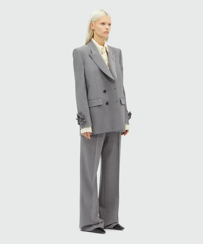 Grey Melange DoubleBreasted Wool Jacket With Applications Women MSGM Blazers