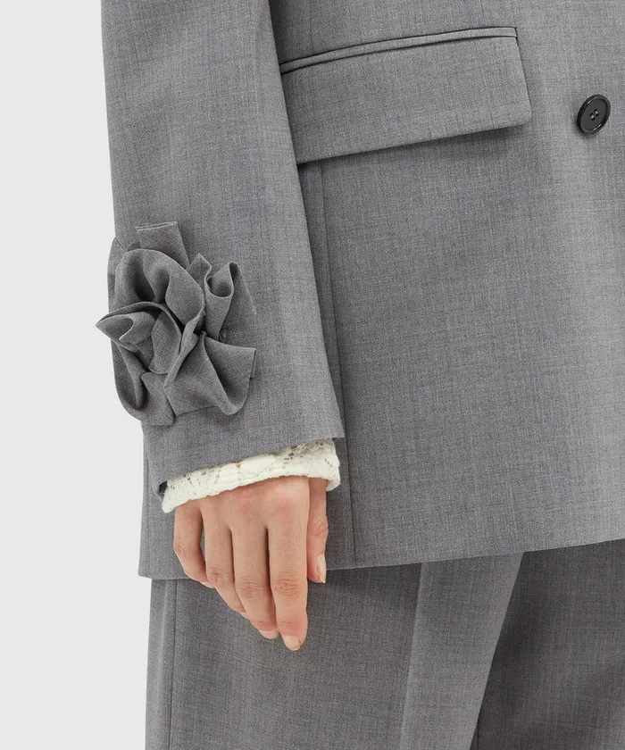 Grey Melange DoubleBreasted Wool Jacket With Applications Women MSGM Blazers