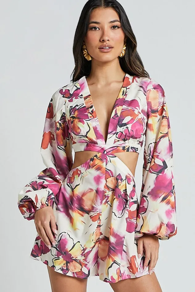 Gwyneth Playsuit 8211 Long Sleeve Cut Out Playsuit In DAHLIA DUSK FLORAL Women Showpo Rompers Gwyneth Playsuit 8211 Long Sleeve Cut Out Playsuit In DAHLIA DUSK FLORAL Women Showpo Rompers