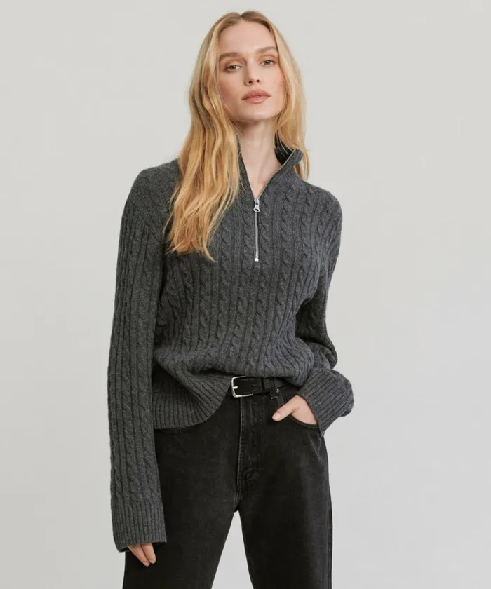 HalfZips Women Jenni Kayne Cable Nell Half Zip Charcoal