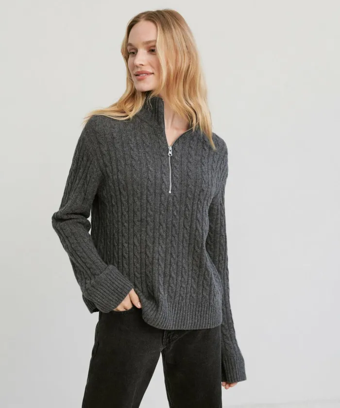 HalfZips Women Jenni Kayne Cable Nell Half Zip Charcoal