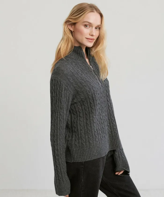 HalfZips Women Jenni Kayne Cable Nell Half Zip Charcoal