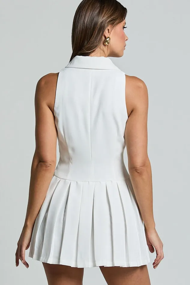 Hannah Mini Dress 8211 Tailored Button Down Pleated Mini Dress In White Women Showpo Dresses